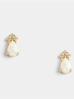 Gold Opal Teardrop Stud Earrings